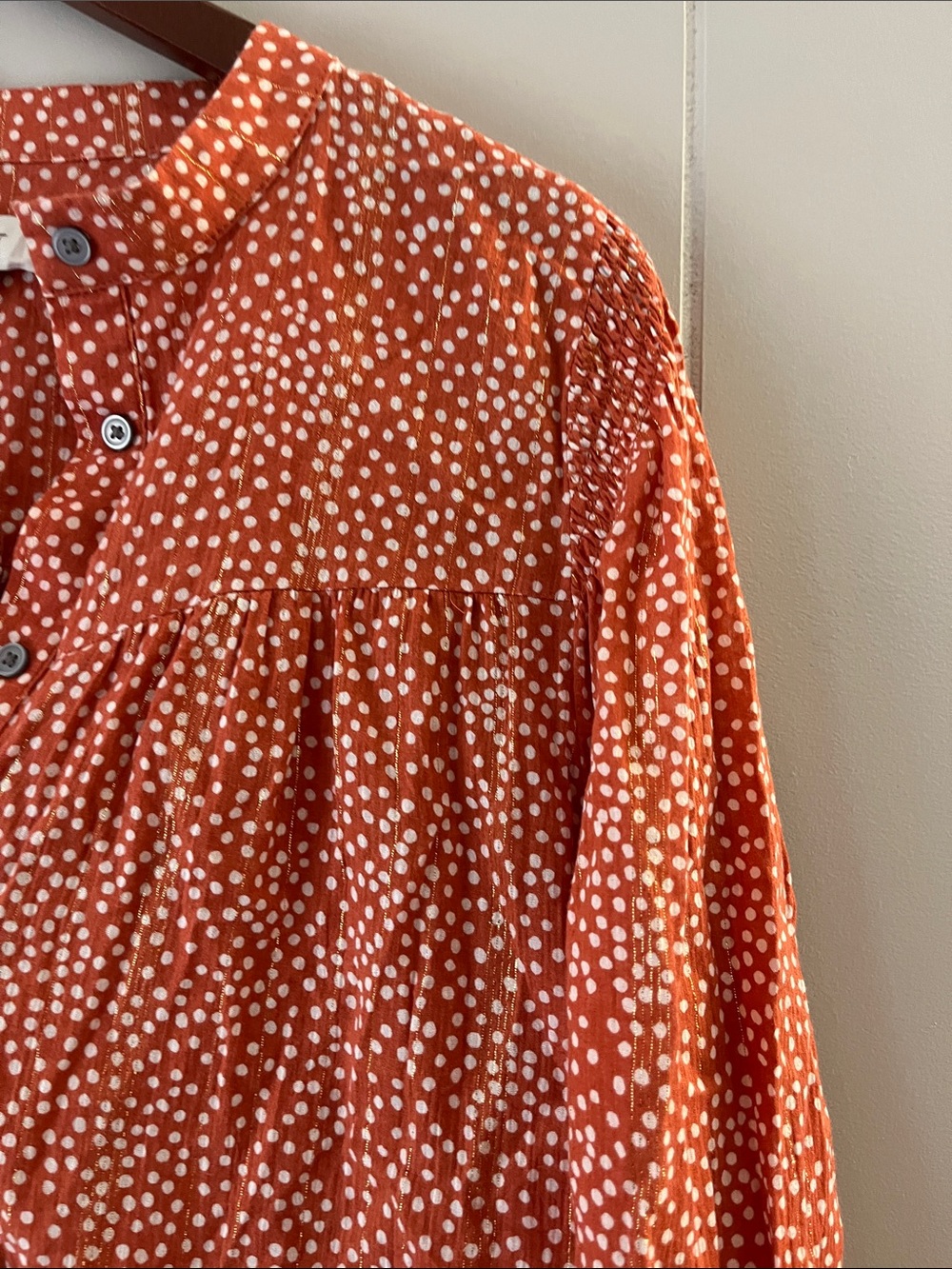 LOFT Rust Orange Dot Button-Front Blouse - Picture 4 of 13